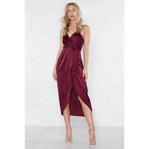 NWT Nasty Gal Red Satin Midi Dress